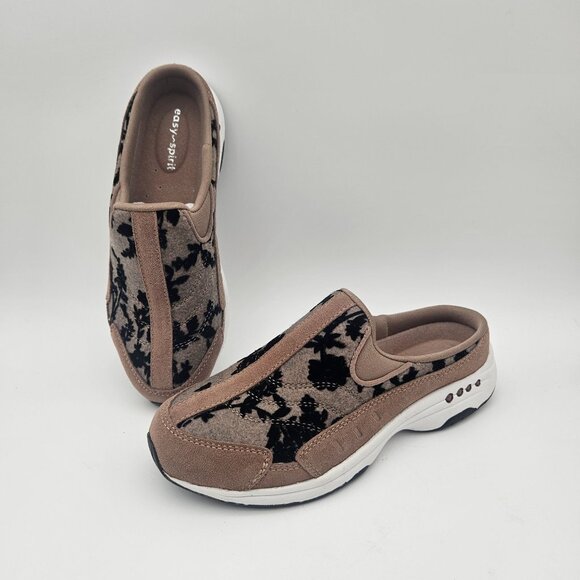 Easy Spirit TravelTime Brown Black Floral Slip On Mule Clog Womens Sz 6 NEW - Picture 1 of 9